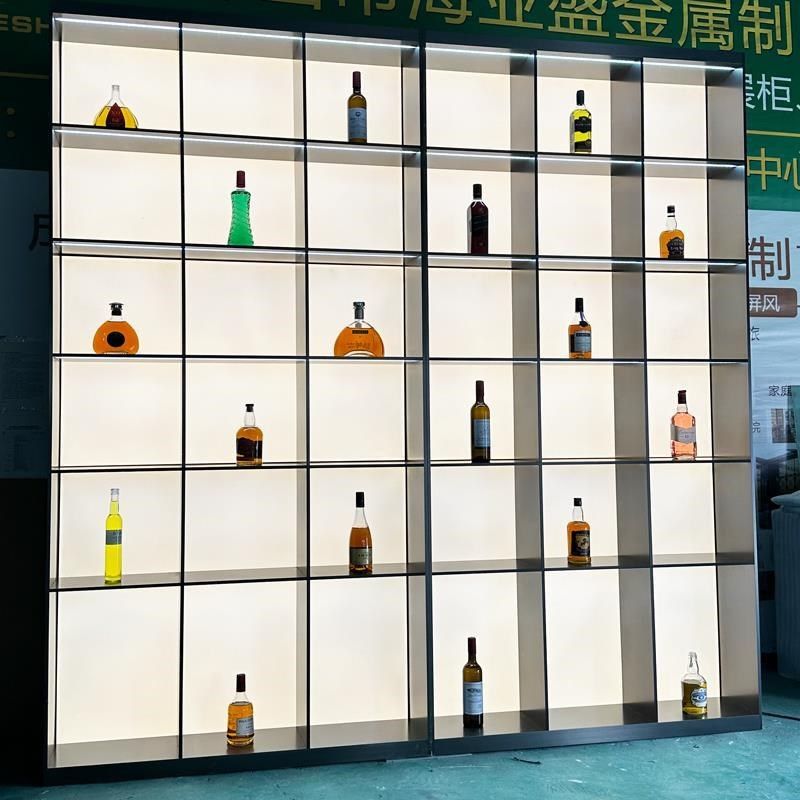 定制酒庄红酒架售楼部金属展示柜不锈钢酒柜亚克力发光背板钢板柜