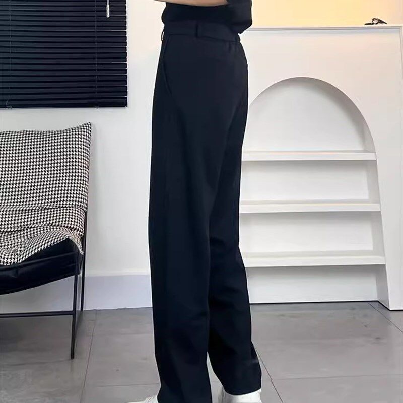 那不勒斯黑色直筒西裤垂坠感高级感宽松男士阔腿裤春秋款休闲长裤