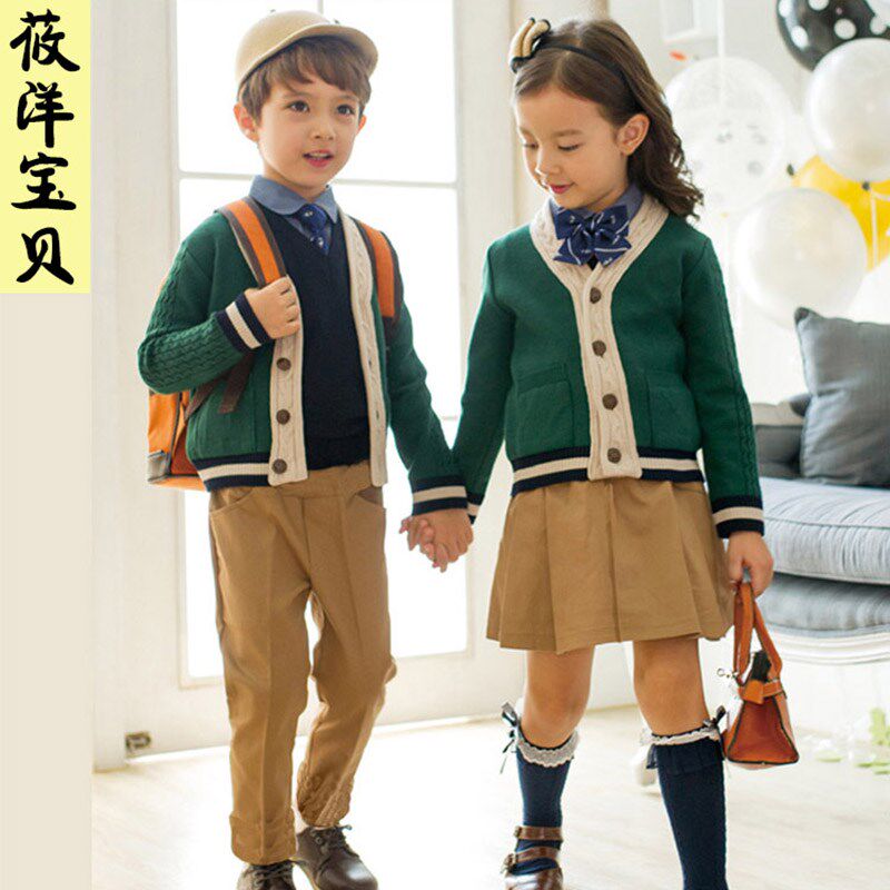幼儿园园服春秋款套装英伦风小学生校服学院风儿童班服毛衣绿色