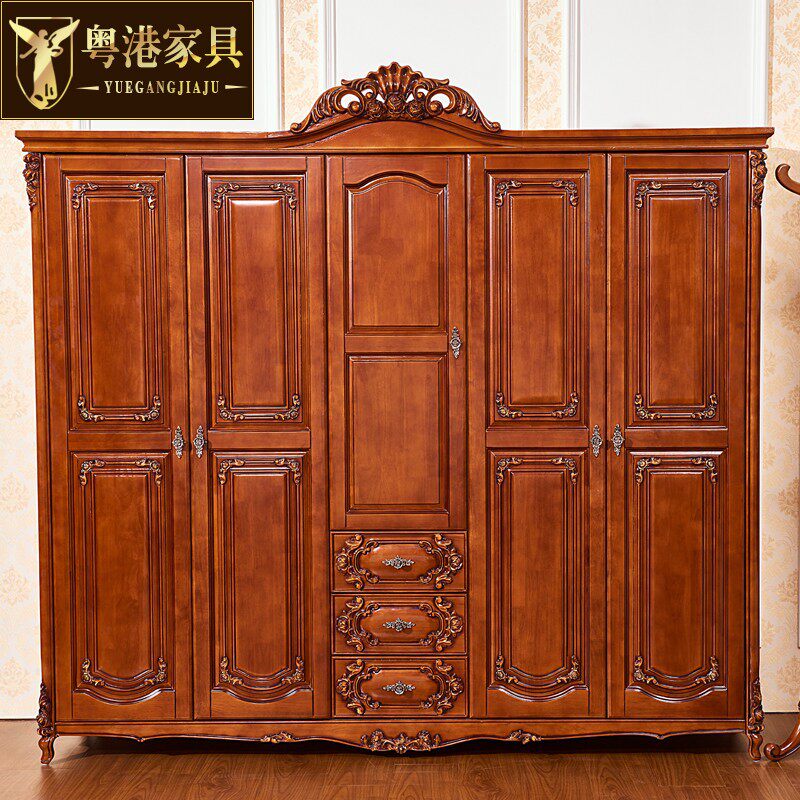 欧式衣柜 美式全实木雕花卧室衣橱双门三门四门5门6门大衣柜储藏