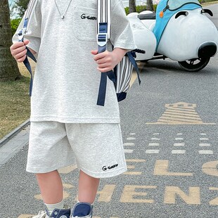 男童套装夏装2025新款儿童夏季男孩休闲薄款韩系时髦帅气两件套潮