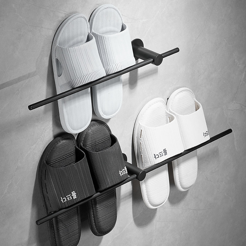 浴室枪灰色拖鞋架免打孔 304不锈钢卫生间厕所门后收纳拖鞋沥水架