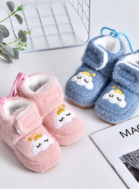 新生婴儿不掉鞋0-6n-12个月秋冬软底棉鞋学步宝宝1岁加厚保暖脚套