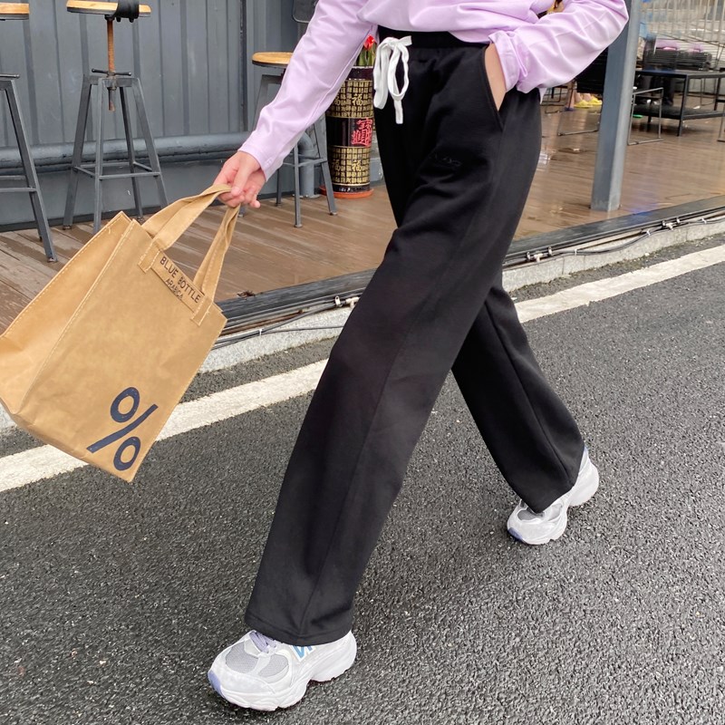 女大童直筒裤春秋款儿童休闲阔腿裤百搭长裤黑色运动裤2025秋季