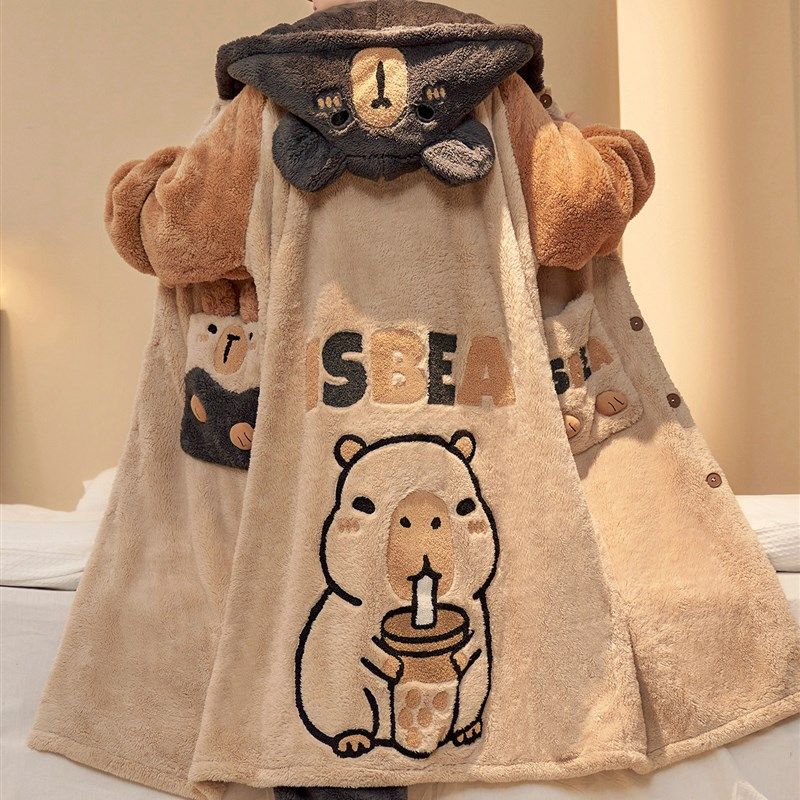 睡袍男士秋冬季加厚加绒青少年大E码法兰绒男款浴袍秋天家居服