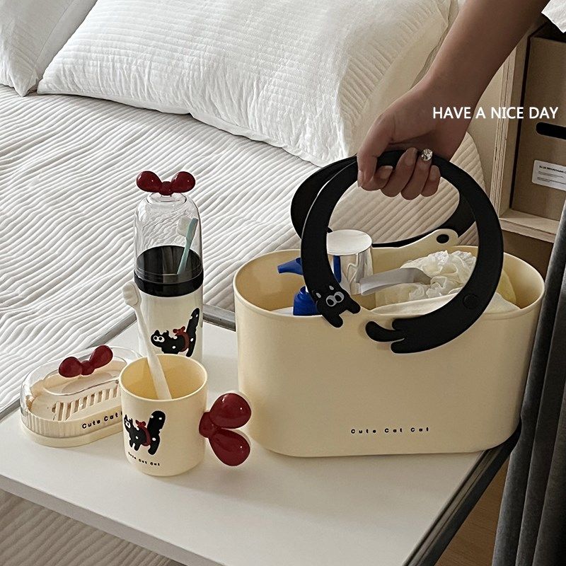 可爱猫手提洗澡篮j沥水塑料浴室置物篮子2024新款女大容量收纳浴,收纳整理,其他收纳篮,淘宝优惠券,粉丝福利购,淘宝优惠卷