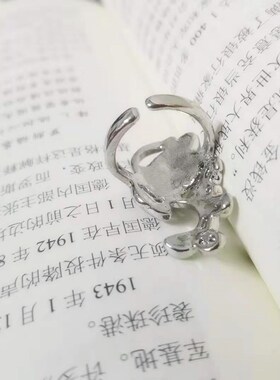 小众设计轻奢高级感2024新款爆款银色玫瑰花夸张开口食指戒指环女