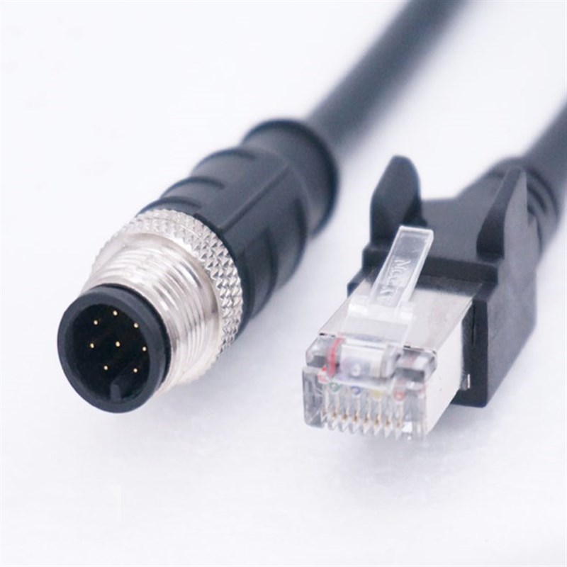 RJ45水晶头转M12航空插头工业相机网线数据线8芯公头屏蔽拖链网线