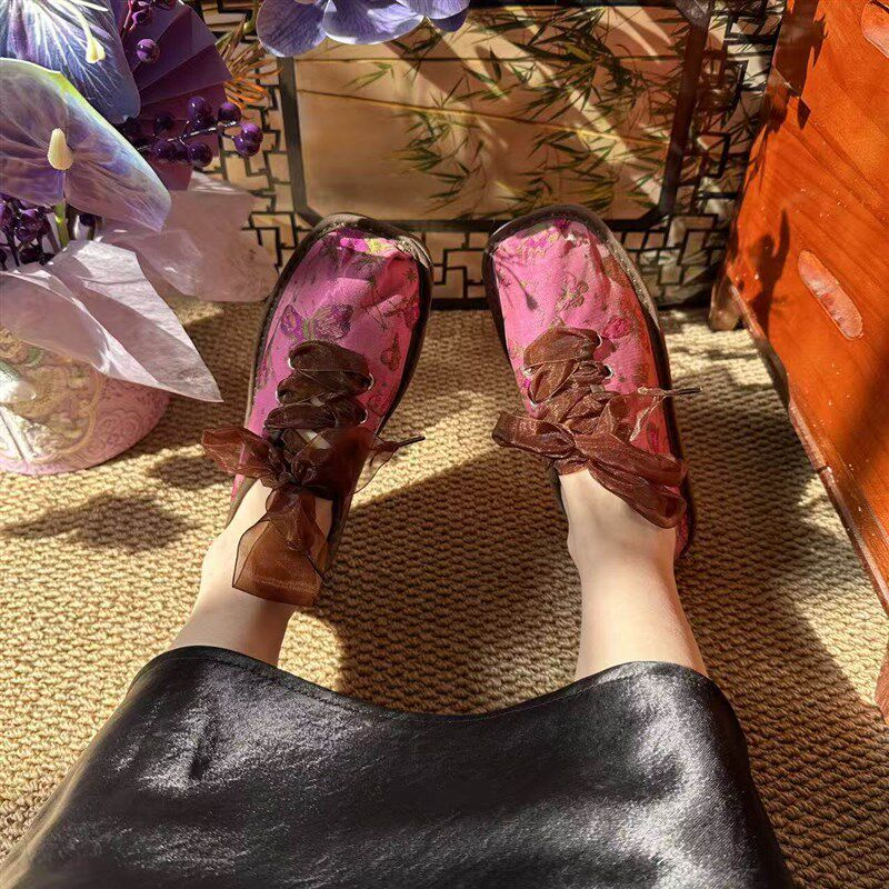 (绯蝶芭蕾鞋)k重工工艺纯手工千层底女士布鞋方头时尚芭蕾鞋