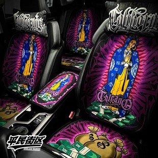定制西海岸奇卡诺hiphop匪帮tattoo墨西哥车饰花体字汽车坐垫套装