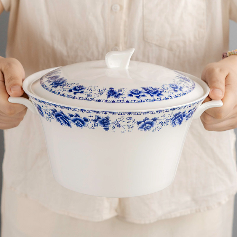 家用骨瓷带盖汤煲品锅陶瓷汤锅酒店餐具双耳防烫大汤碗圆形汤盆