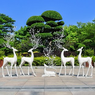 户外几何白鹿玻璃钢雕塑抽象梅花鹿仿真动物园林公园景观装 饰摆件