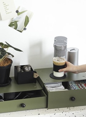 墨绿色可堆叠抽屉 简约多功能桌面收纳盒 办公室增高架金属杂物盒