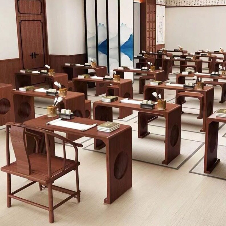直销学校教室全实木国学桌书法桌琴桌培训班学生桌子补习班学习桌