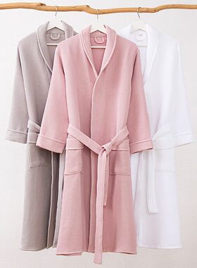 秋冬加长加厚全棉蜂巢华夫格浴袍浴衣家居服酒店民宿SPA灰色吸水