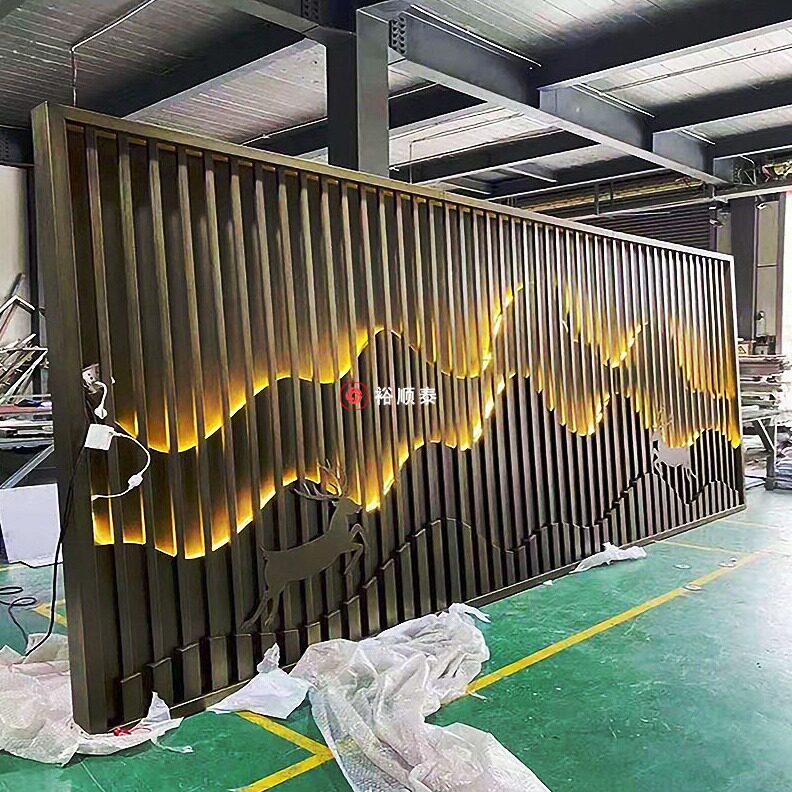直销承接酒店别墅园林售楼部假山带灯影壁墙山水背景墙不锈钢山峦