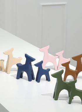 莫兰迪色软装动物摆件 创意玄关小鹿装饰品 北欧风格餐厅布置道具