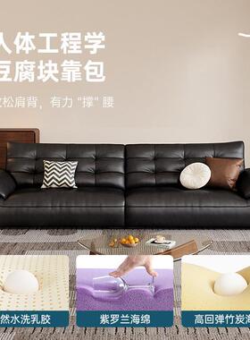 途帛黑色中古风真皮沙发油蜡头层牛皮复古大小户型客厅大黑熊直排