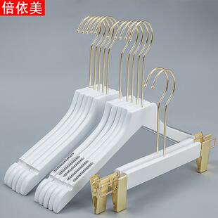店实木衣架金色挂钩婚纱酒店木质衣挂定制LOGO刻字 纯白色女士服装