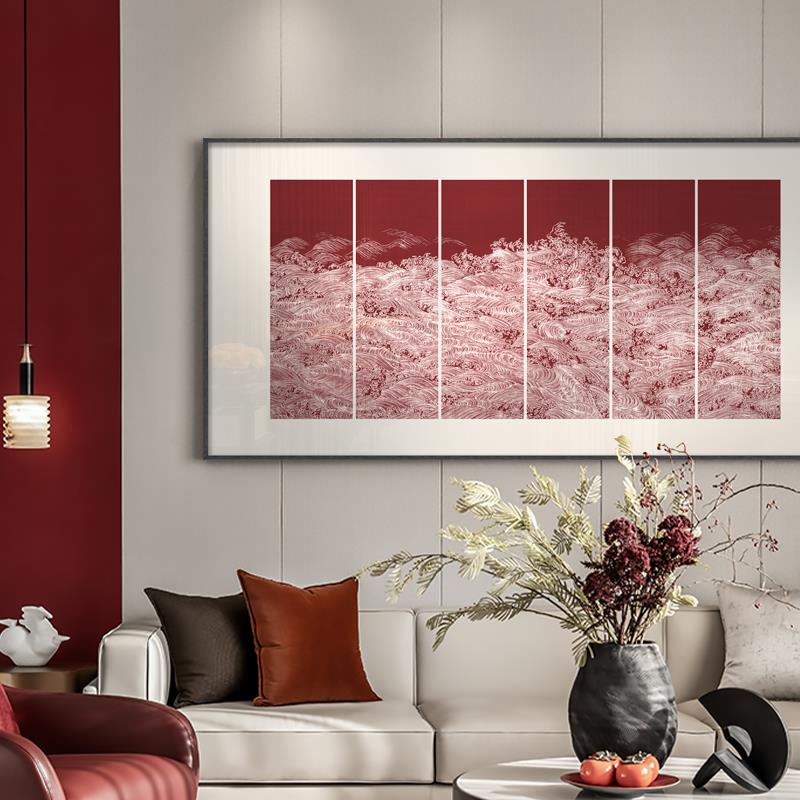 新中式横幅客厅沙发背景墙装饰画酒店别墅软装挂画书房茶室壁画