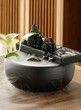 循环流水摆件创意风水车陶瓷家用茶桌办公室假山小型时来运转送礼