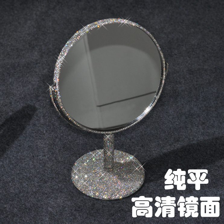直销创意镶钻化妆镜 台式公主镜双面镜 复古大号结婚桌面放大翻转