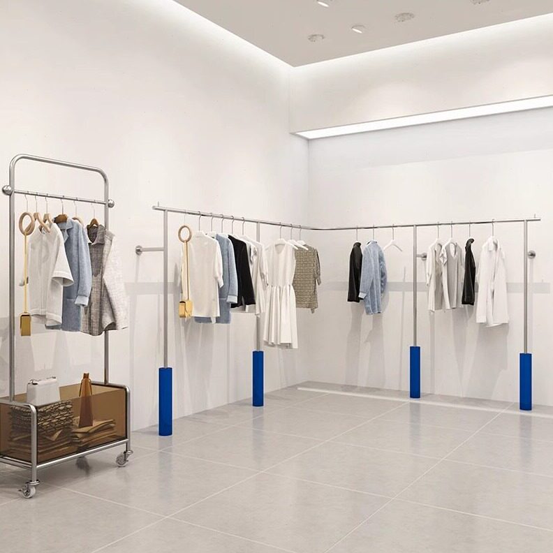 直销服装店展示架亚克力简易挂衣架不锈钢女装店专用货架上墙壁挂