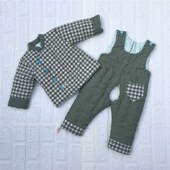 套装 中小童棉服小孩背带裤 加厚冬 婴儿棉花t棉袄棉裤 宝宝手工棉衣