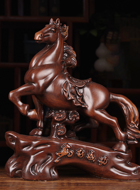 实木雕马到成功摆件生肖马招财工艺品办公室桌书房装饰品开业礼品