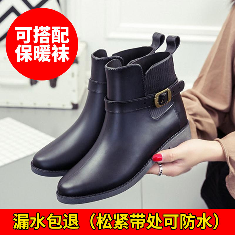 雨鞋女韩国可爱时尚款外穿成人水鞋雨靴J短筒加绒防水胶鞋防滑套
