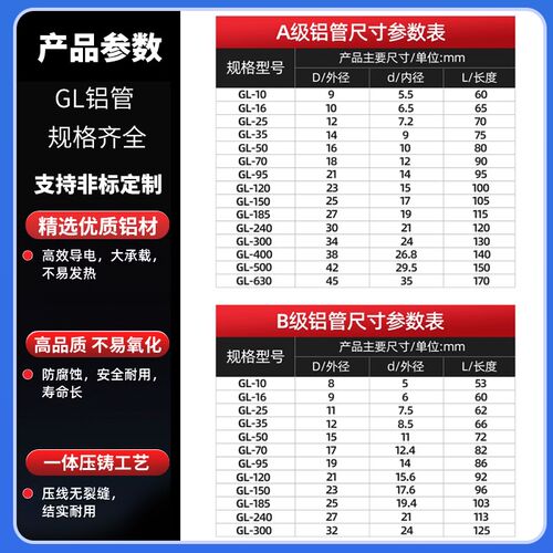 GL铝管16/25/35/50/70/95平方铝线压连接Q管中间接头对接直通铝管