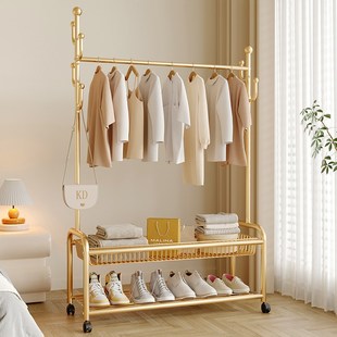 奶油风入户家用 挂衣架落地卧室可移动衣帽架晾衣置物架子2024新款