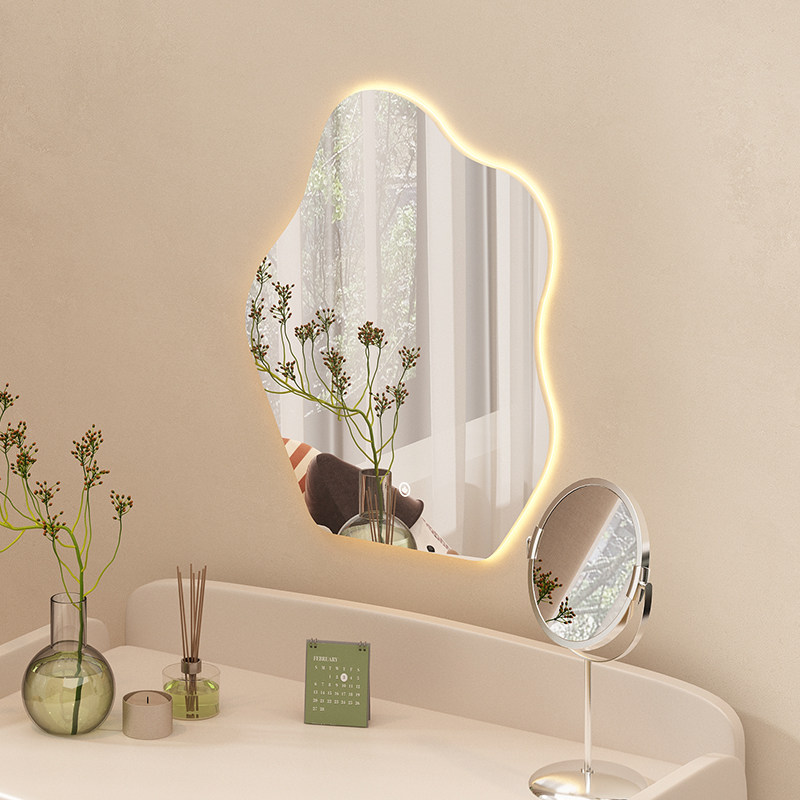 云朵壁挂化妆镜台式桌面带灯主卧挂墙梳妆镜LED智能镜子贴墙自粘