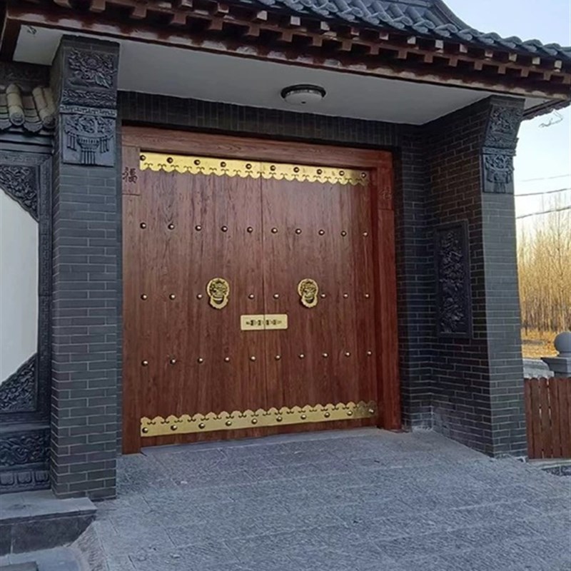 彷古老式门农村自建房大门中式实木大门别墅M对开门榆木进户门定