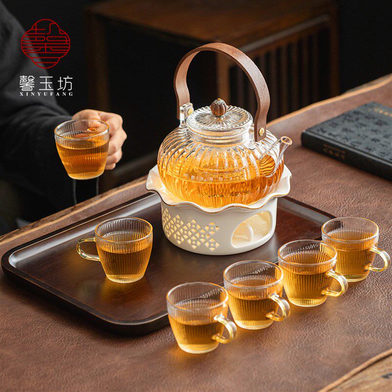 花果茶壶温茶炉套装蜡烛保温煮茶壶美容院茶具P高颜值玻璃壶杯女