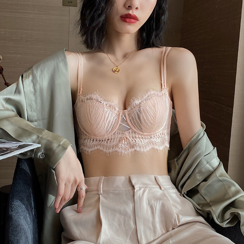 法式内衣女夏超薄大胸显小收副乳蕾丝美背bra夏季薄款.文胸罩套装