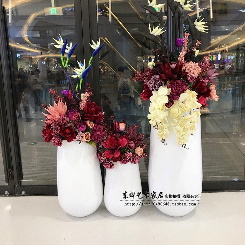 白色玻璃钢落地花k瓶客厅简约大花瓶大号花器酒店大堂会所样板房