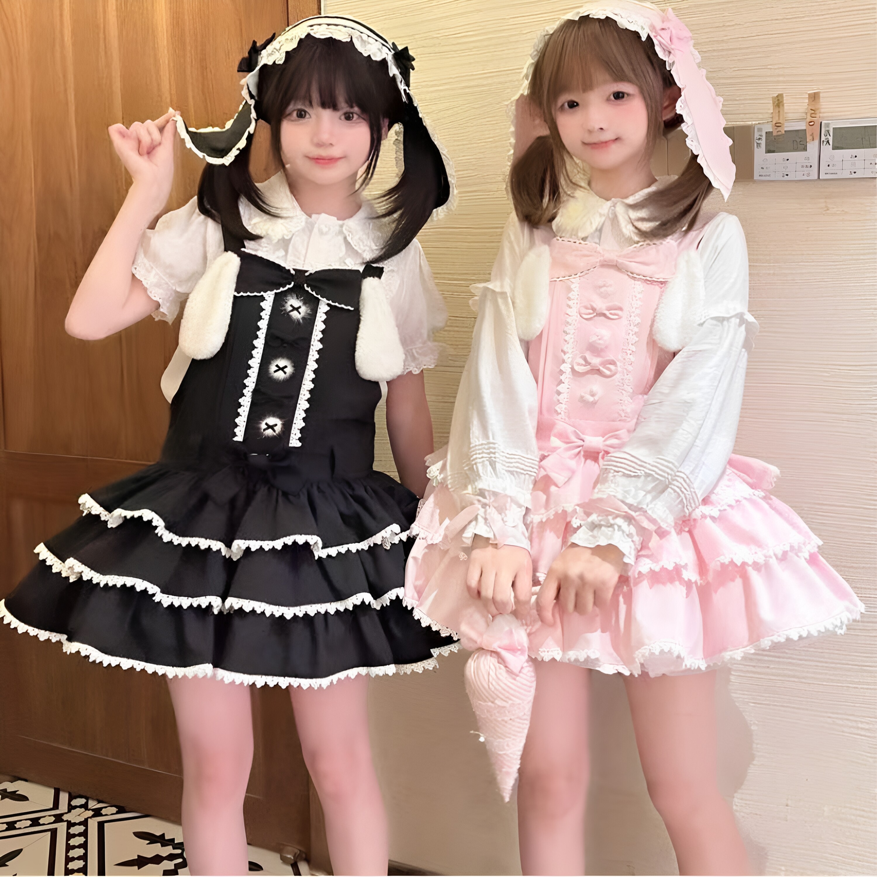 原创【奶油绒兔】柴呼呼软萌lolita连衣裙长兔耳蝴蝶结少女心 jsk
