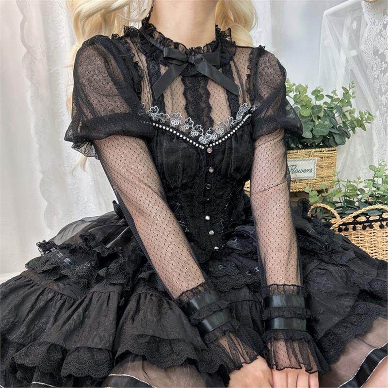 协奏曲内搭原创lolita长袖蕾丝网纱内搭多色洛丽塔