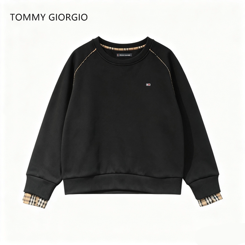 【芳芳立荐】【TommyGiorgio】女式拼接圆领薄绒卫衣7710