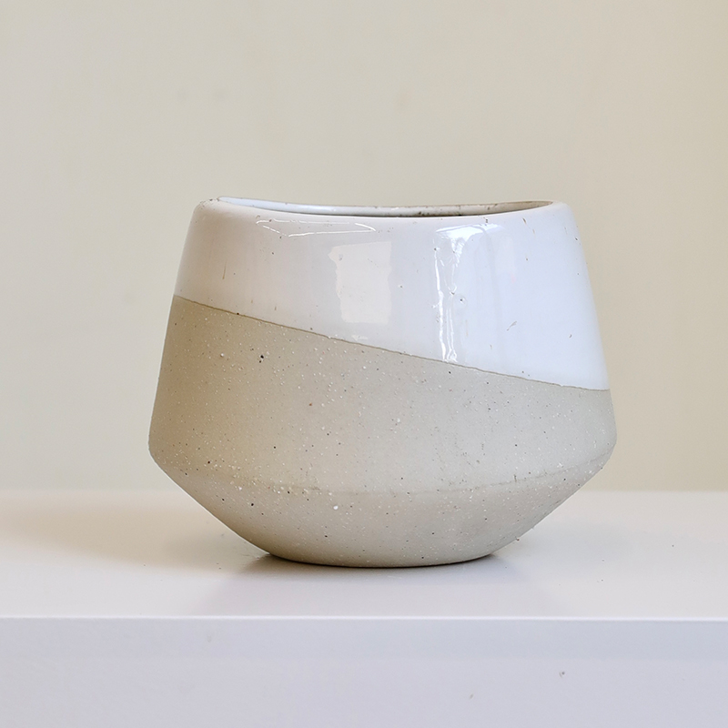 侘寂风陶瓷花盆粗砂质感绿植盆栽套盆无孔水培创意设计白色复古