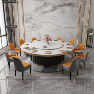 酒店电餐桌16人18人20人大圆桌酒店箱式餐厅火锅圆桌石板餐桌及椅