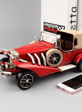 复古神剑敞篷跑车模型铁皮仿真老爷车工艺品客厅酒吧橱窗装饰摆件