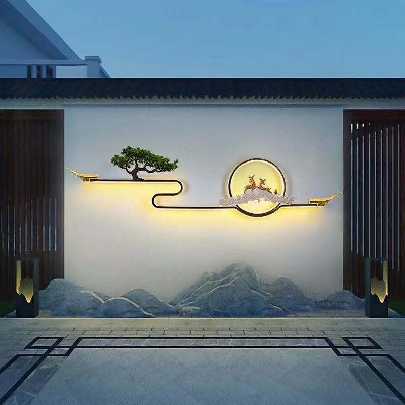 户外防水壁灯新中式太阳能别墅庭院外墙院子门口小区背景墙影壁墙