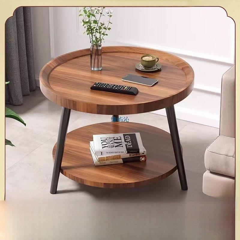 民宿床头小圆桌北欧极简小户型茶几客厅阳台双层小边几卧室置物架