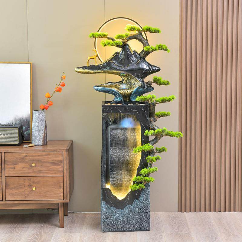 中式假山流水喷泉水幕墙景观招财客厅玄关摆件风水球办公室加湿器