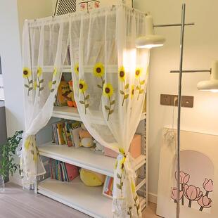 卧室纱帘欧式遮挡隔断窗向日葵绣花蕾丝书架门帘货架防尘帘子遮丑