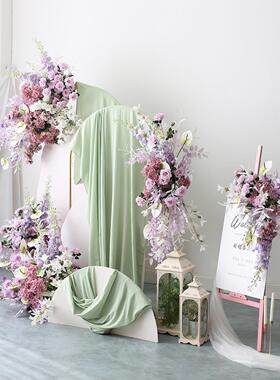 高级紫色婚庆花艺布场道具插花套装成品迎宾水牌壁挂落地路引摆花