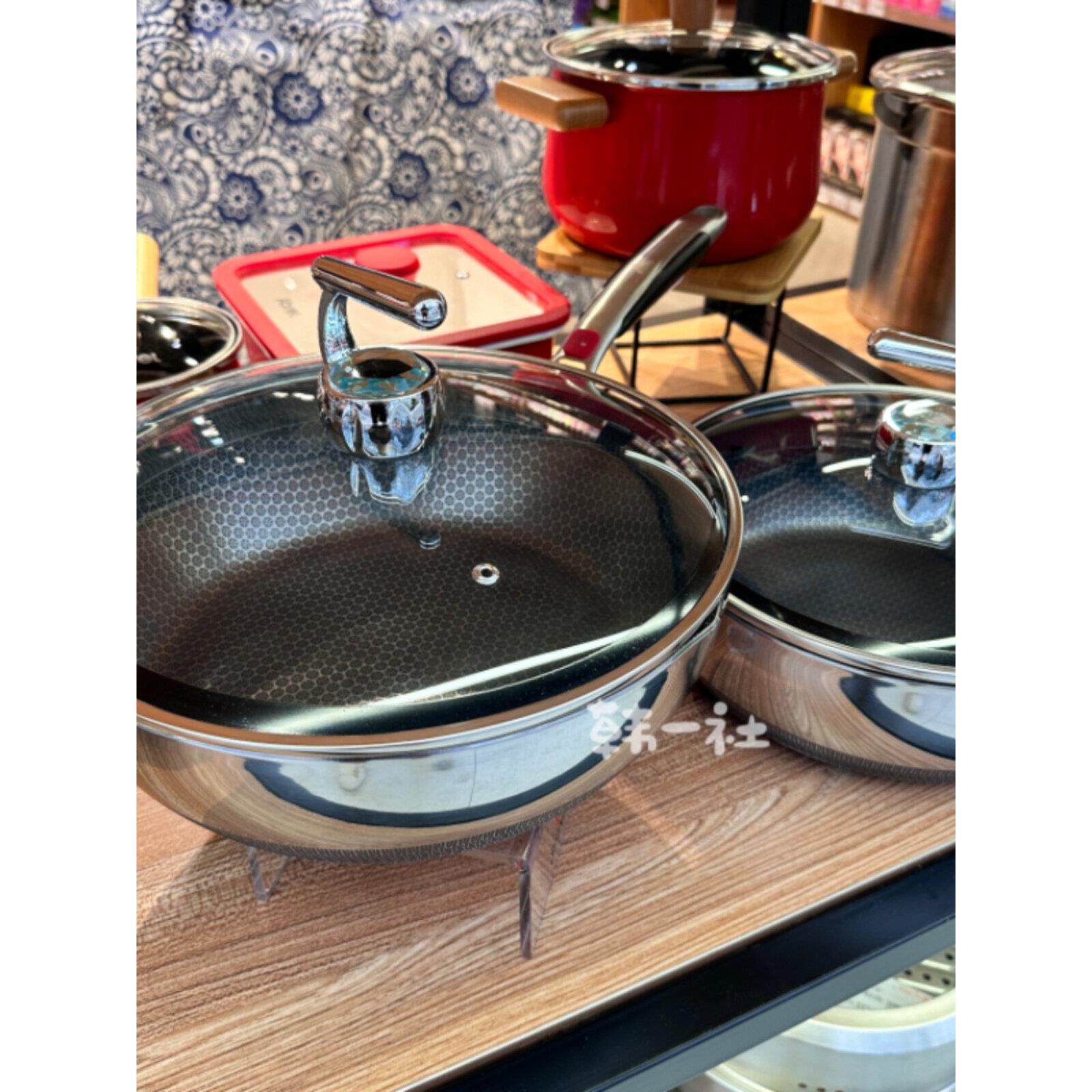 华玲大鹰三层不锈钢煎炒锅不粘锅无涂层炒菜锅平底煎锅双面屏