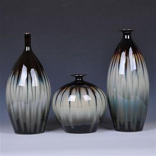 客厅装 景德镇陶瓷器 复古 窑变花瓶三件套 饰工艺品 古典家居摆件